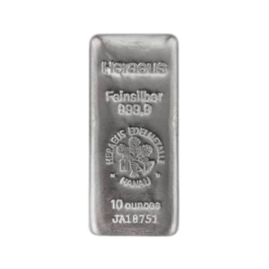 10 oz Heraeus Silver Poured Bar (High Purity 99.99%)